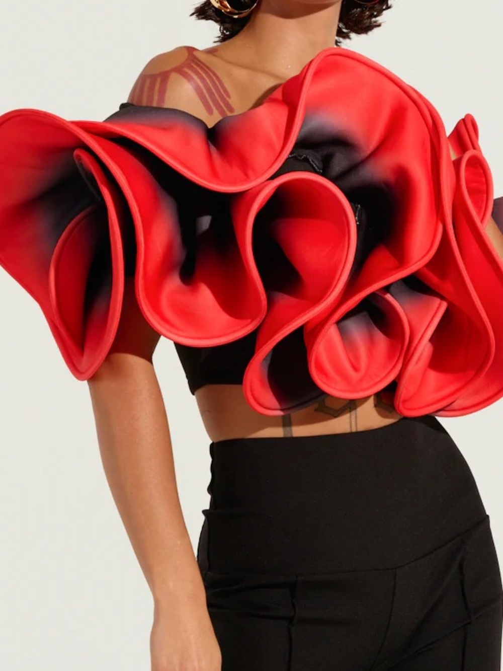 Statement Red Ruffle One-Shoulder Crop Top